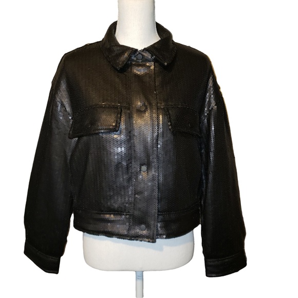 Zara Jackets & Blazers - NWT Zara Black Sequin Moto Style Jacket Lined